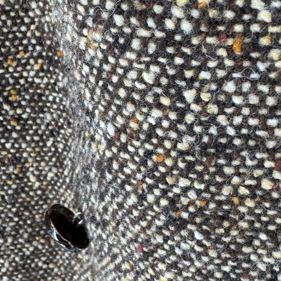 J. Crew vintage wool Brown Tweed Pea Coat with hood and  Fur Collar size 10 - Picture 3 of 11